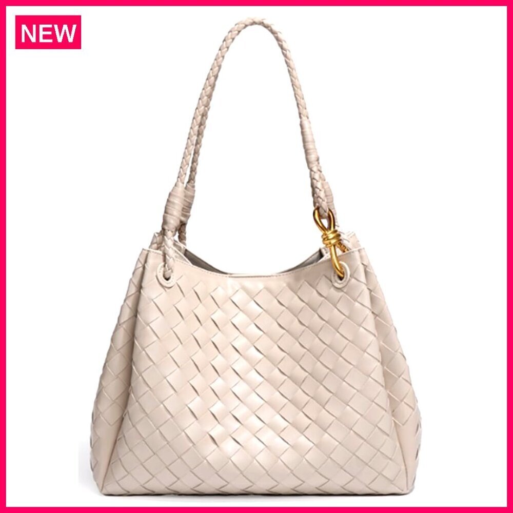 PU Leather Woven Bucket Hobo Bag Shoulder Crossbody Tote Purse Women